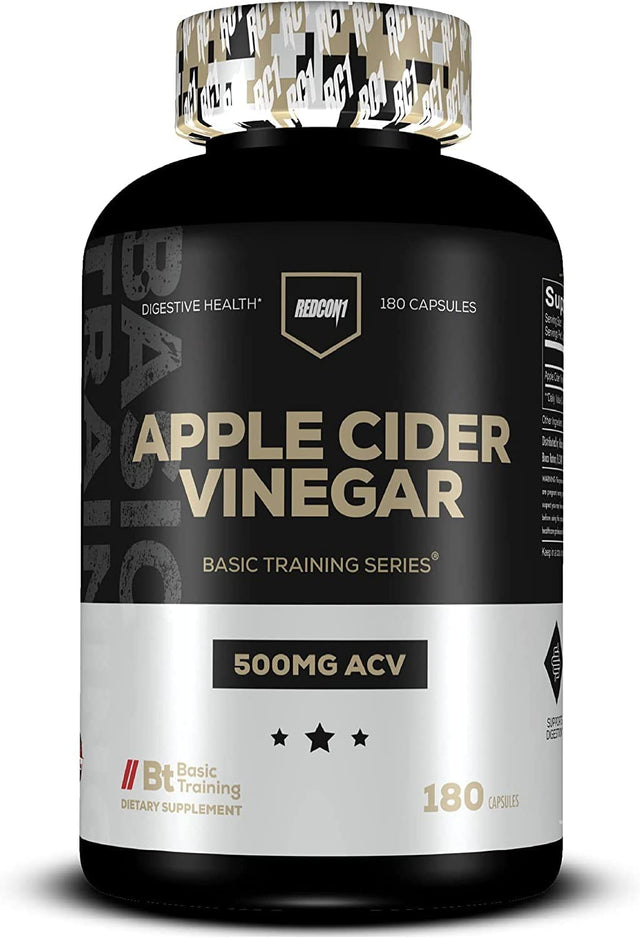 REDCON1 Apple Cider Vinegar Capsules - for Gut Health & Healthy Metabolism - Daily Antioxidant Supplement to Promote Healthy Gut - for Men and Women, Basic Training Series (180 Capsules)