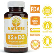 Vitamin K2 (Mk7) with D3 Supplement for Best Absorption - 2-In-1 Support for Heart Health and Strong Bones | Vitamin D & K Complex | D3 5000 IU + K2 100 Mcg | GMO & Gluten Free - 60 Capsules