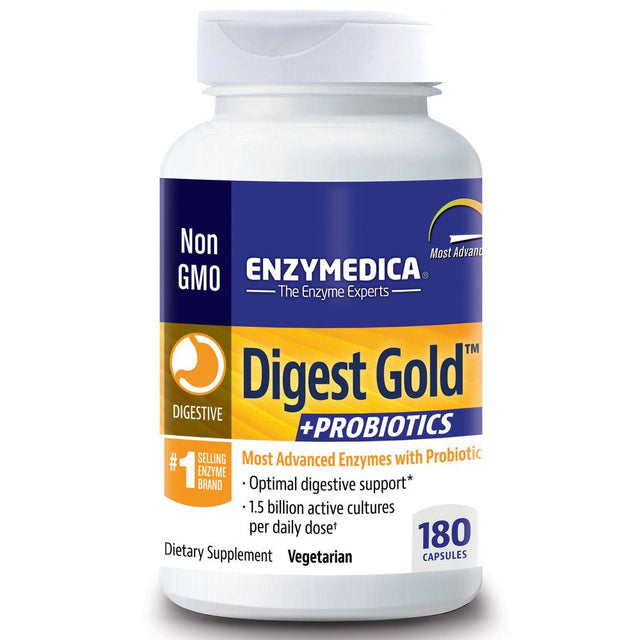 Enzymedica Digest Gold + Probiotics, 2-In-1 Formula for Gut Health, Digestive Enzymes & 1.5 Billion Active Probiotic Cultures, 180 Count