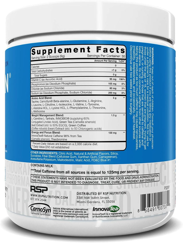 RSP NUTRITION Aminolean Pre Workout Energy (Blue Raspberry 30 Servings) with Truefit Protein Powder (Vanilla 2 LB)