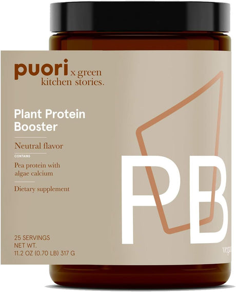 Puori Vegan Plant Protein Enhancer Powder - 25 Servings - Neutral Flavor Pea Protein with Algae Calcium for Essential Amino Acids - Dairy-Free, Vegetarian, Non GMO