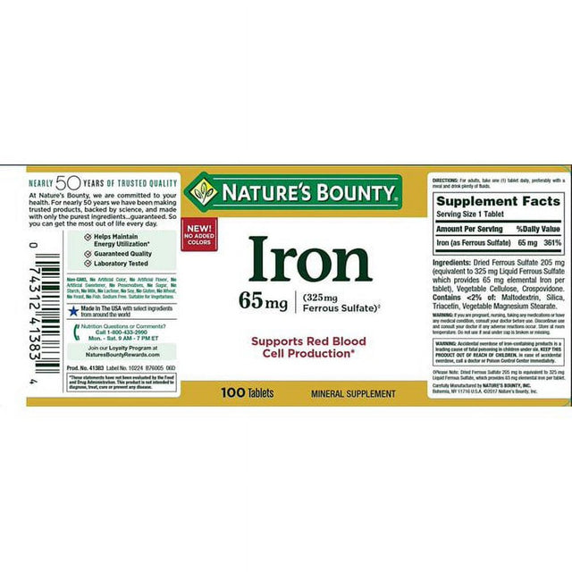 Nature'S Bounty Iron 65 Mg Tablets 100 Tablets (Pack of 2)