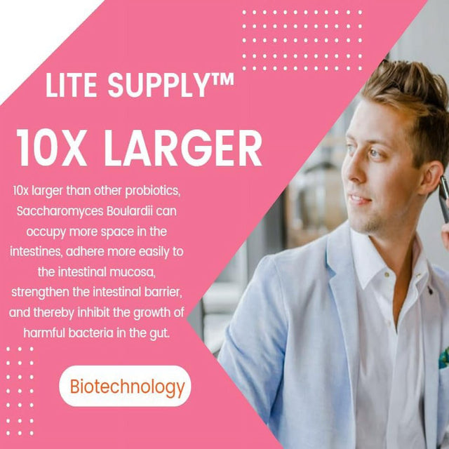 Lite Supply Saccharomyces Boulardii, 5 Billion Viable Organisms, 30 Vegetable Capsules, Daily Probiotic Supplement for Women and Men, Support Digestive and Immune Health