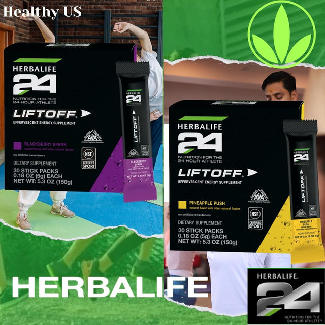 HERBALIFE24 Liftoff: Pineapple Push (30 Stick Packs) Nutrition for the 24-Hour Athlete, Energy Supplement, Natural Flavor with Other Natural Flavors, Certified for Sport, Certified Vegetarian