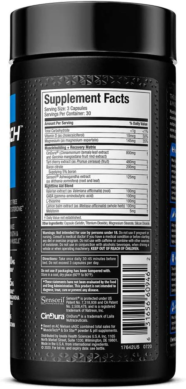 Muscle Builder PM, Muscletech Nighttime Post Workout Recovery Formula, Testosterone Booster for Men + Enhance Strength & Lean Muscle, 5Mg Melatonin Sleep Supplement, Decrease Estradiol, 90 Count