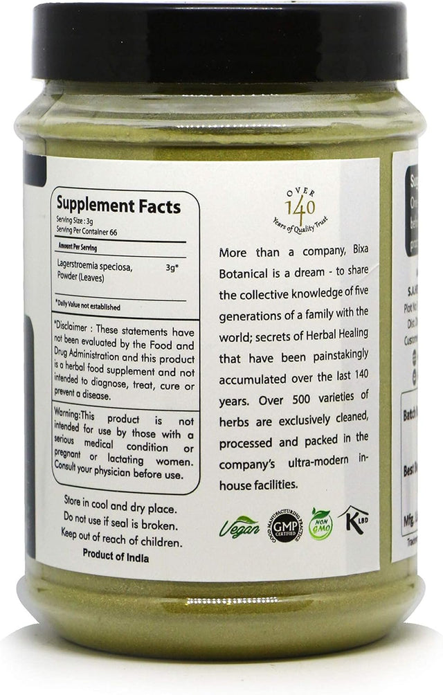 Banaba Leaf Powder 7 Oz (200G) (Lagerstroemia Speciosa), Good for Diabetes | Natural Antioxidants Supplement, Anti- Diabetic Superfood | Bixa Botanical