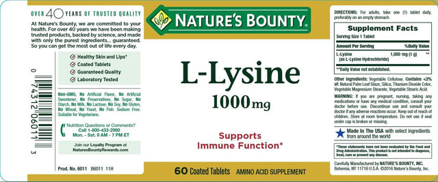 Nature'S Bounty L-Lysine 1000 Mg Tablets 60 Each - (Pack of 3)