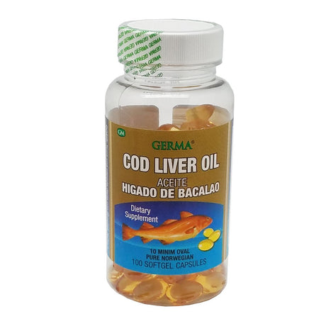 Germa Cod Liver Oil Natural Dietary Supplement. Improves Cognitive Peformance & Joint Health. 100 Capsules. Pack of 3