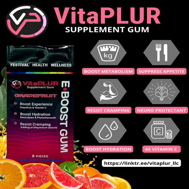 Vitaplur E-BOOST Magnesium & Grapefruit Supplement Gum with C Vitamins, Kinetic Orange Flavor, 8 Pieces