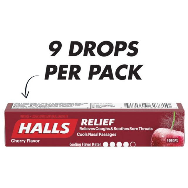 HALLS Relief Cherry Cough Drops, 20 Packs of 9 Drops (180 Total Drops)