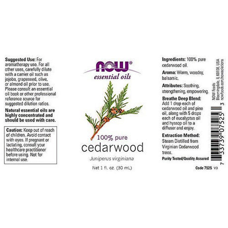 NOW Cedarwood Essential Aromatherapy Oil Warm Woodsy Balsamic Aroma 1 Fl Oz (Pack of 2)