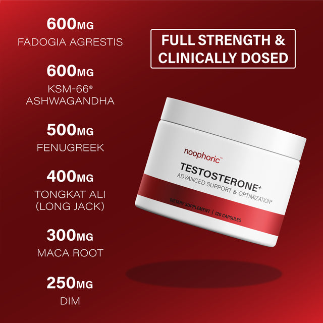 Testosterone Booster Supplement for Men - Fadogia Agrestis, Tongkat Ali - Noophoric, 120 Capsules