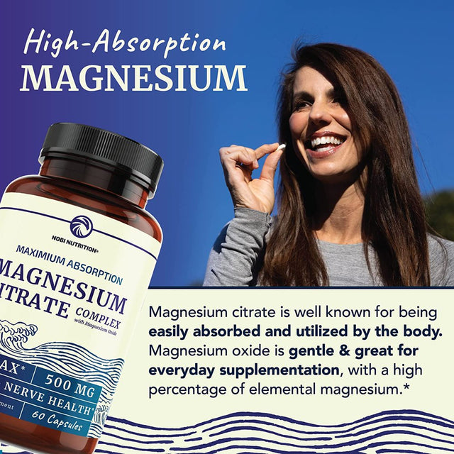 Magnesium Citrate Complex 500 MG for Calm, Relaxation, Constipation & Digestion Health Support Supplement , High Absorption Formula with Elemental Magnesium Oxide , Non-Gmo, Soy-Free , 60Ct Citrate 60Ct