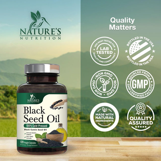 Premium Black Seed Oil Capsules 1000Mg - Vegan Cold-Pressed Nigella Sativa Black Seed Oil, Nature'S Pure Black Cumin Seed Oil for Immune, Hair and Brain Support, Non-Gmo - 120 Capsules