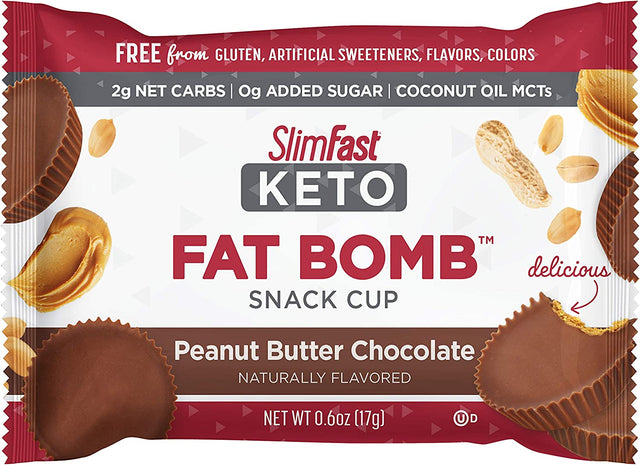 Slimfast Low Carb Chocolate Snacks, Keto Friendly for Weight Loss with 0G Added Sugar & 3G Fiber, Peanut Butter Chocolate, 14 Count Box (Pack of 4) (Packaging May Vary)