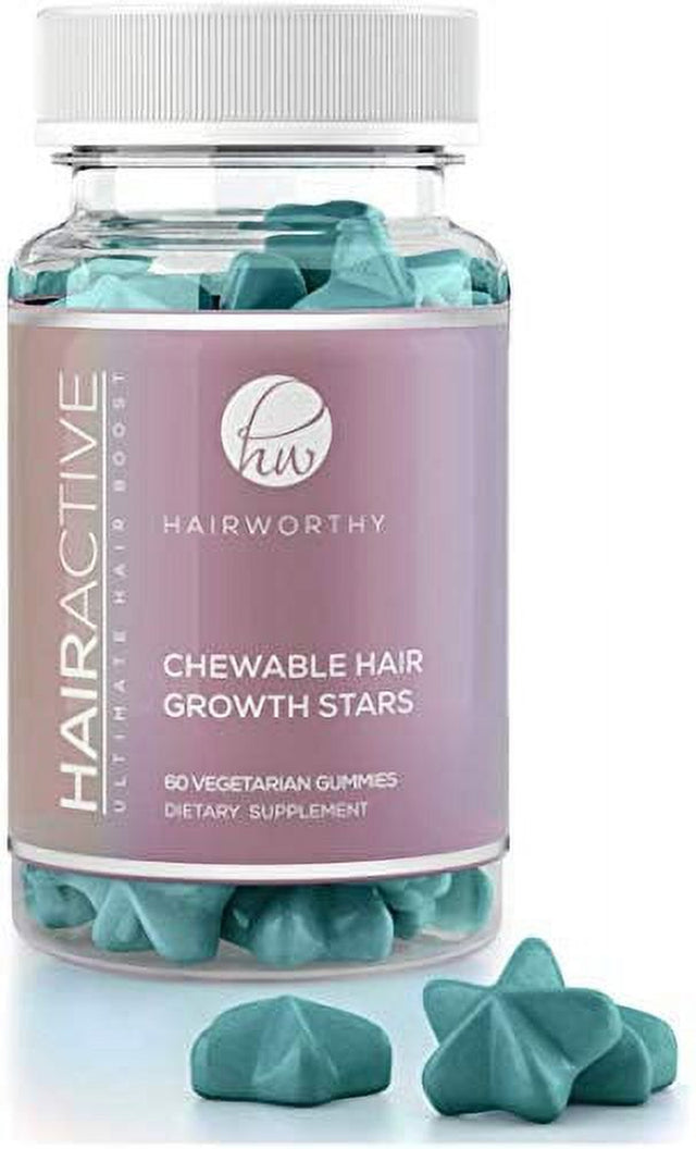 HAIRWORTHY - CHEWABLE Fast Acting Hair Growth Vitamins. Natural Supplement for Longer Hair with Coconut Oil, Biotin and Folic Acid.