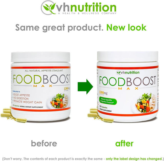 VH Nutrition | Foodboost MAX | 1300Mg Appetite Stimulant* Weight Gain Pills* for Men and Women | Formulated with Gentian, Turmuric, Fennel | 120 Capsules