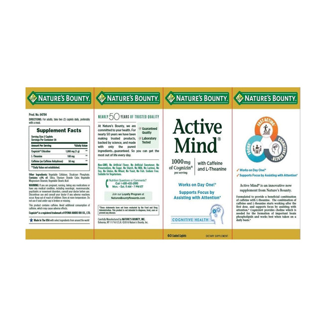 Nature'S Bounty Active Mind Cognitive Health Coated Caplets 60 Ea (Pack of 3)