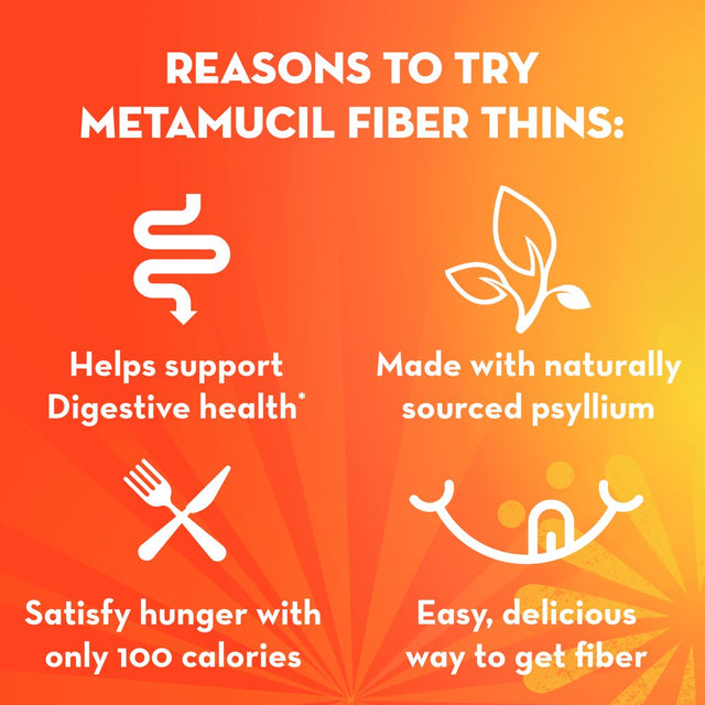 Metamucil Fiber Thins, Psyllium Husk Fiber Supplement for Digestive Health, Chocolate, 12 Count