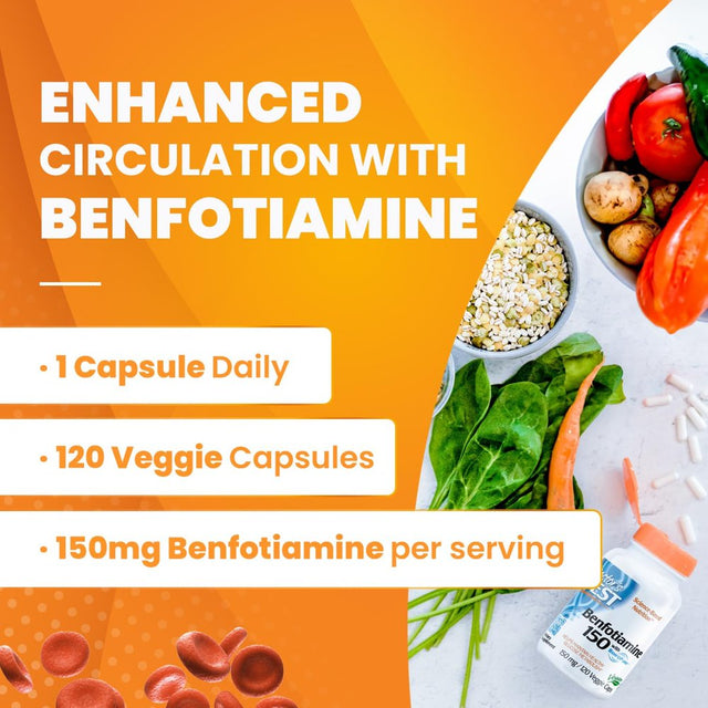 Doctor'S Best Benfotiamine 150 with Benfopure, Helps Maintain Healthy Glucose Metabolism, Non-Gmo, Vegan, Gluten Free, Soy Free, 150 Mg, 120 Veggie Caps Unflavored 120VC