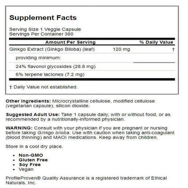 Doctor'S Best Extra Strength Ginkgo, Non-Gmo, Vegan, Gluten Free, Soy Free, Promotes Mental Function and Memory, 120 Mg, 360 Veggie Caps