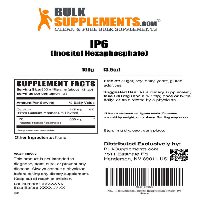 Bulksupplements.Com Inositol Hexaphosphate Powder - IP6 Inositol - Immune Support Powder - Iron Phosphate Supplement - Blood Booster (100 Grams - 3.5 Oz)