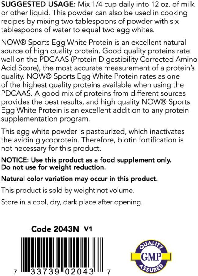 NOW Sports Nutrition, Egg White Protein, 16 G with Bcaas, Unflavored Powder, 5-Pound