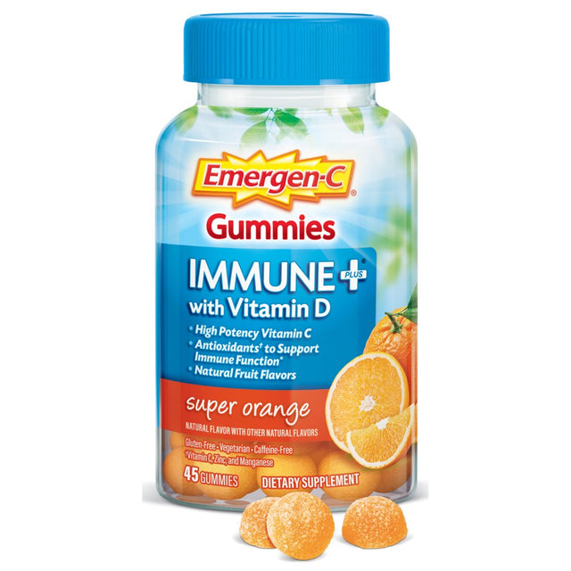 Emergen-C Immune plus Vitamin D and C Gummies, Super Orange, 45 Ct