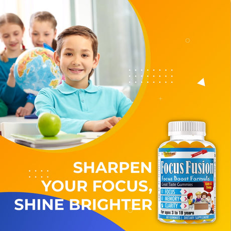 Focus Fusion Brain Booster Supplement, Focus and Attention for Kids Gummy Vitamins for Kids & Teens, Support Brain Focus, Memory, Learning, Accuracy and Concentration