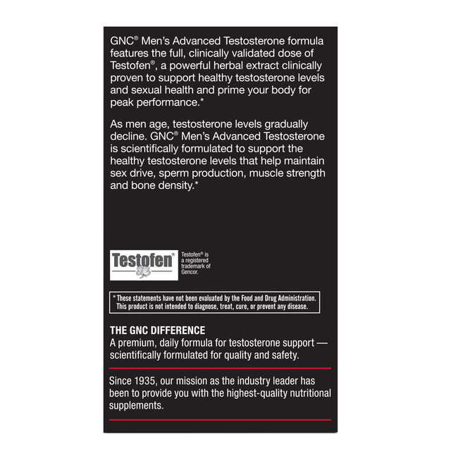 GNC Men'S Advanced Testosterone, 60 Capsules, Supports Healthy Testosterone Levels and Peak Male Performance