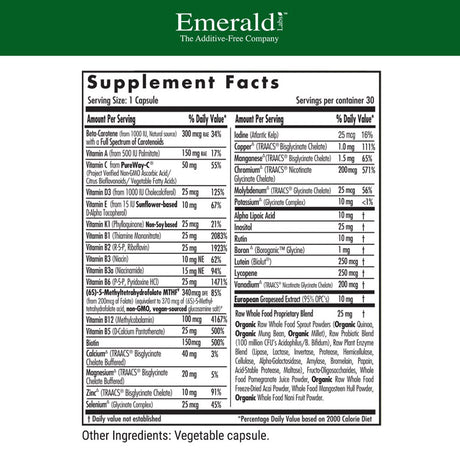 Emerald Labs Complete 1-Daily Multi - Multivitamin with Vitamins and Mineral to Support Heart, Bones, and Immune System - 30 Vegetable Capsules