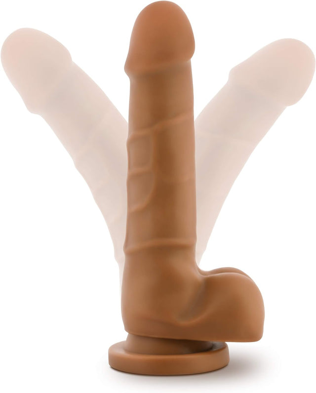 Blush Dr. Skin 7 3/4 Inch Soft Slim Shaft Beginners Fragrance Free Realistic Basic 7 Dildo with Prominent Head - Suction Cup Harness Compatible Adult Toys - Sex Toy for Women Men Couples - Mocha