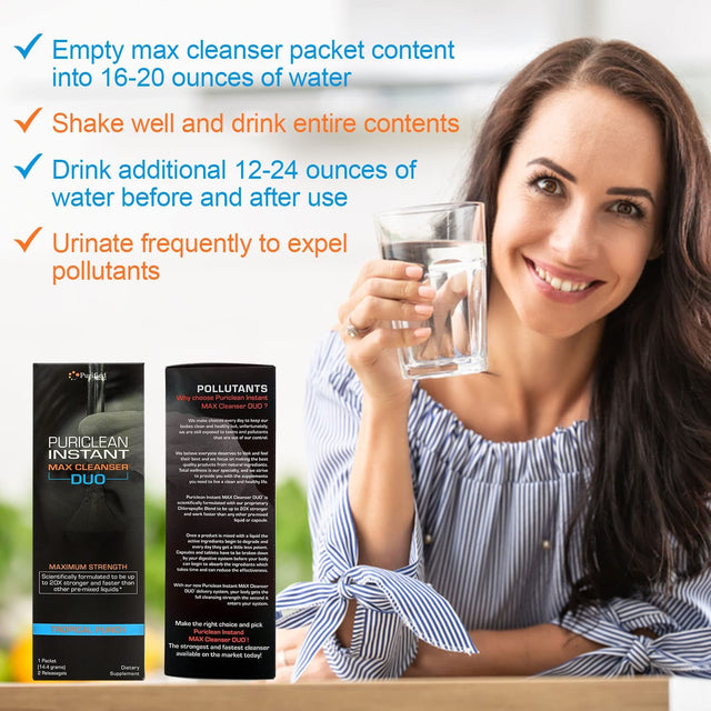 Wellgenix Puriclean Instant Max Cleanser Duo, 20X Stronger Fast Acting Powder & Softgels, Tropical Punch Flavor, Premium Herbal Cleanse Detox, Ideal for Extreme Toxin Levels, 1 Packet & 2 Releasegels