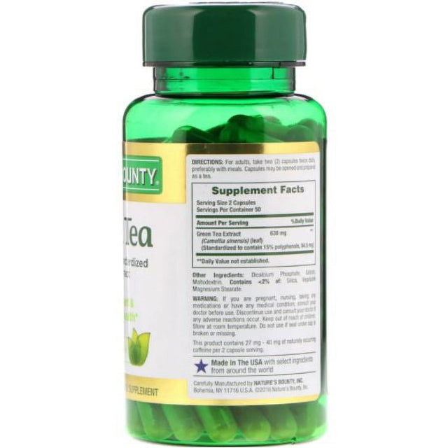 Nature'S Bounty Green Tea Extract Weight Loss Supplement, 315 Mg, 100 Capsules