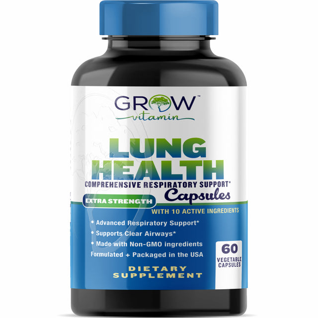 Grow Vitamin Lung Health, Respiratory Support Supplement, Lung Health Extra Strength Support, Lung Cleanse Formula with Vitamin C to Support Bronchial System, Breathwell Clear Airways - 60 Capsules