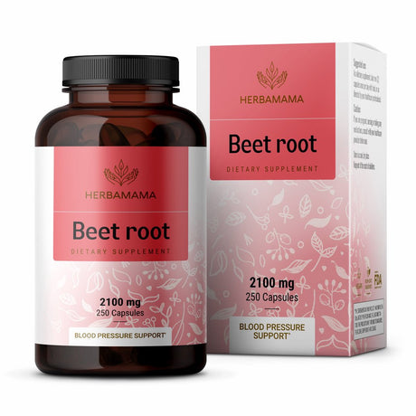 HERBAMAMA Beet Root Capsules - Blood Pressure Support, Immune Boost , 250 Caps