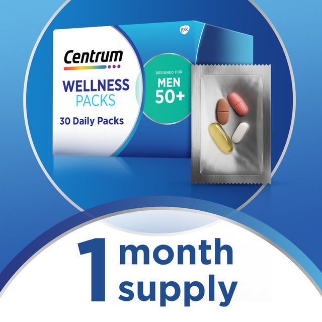 Centrum Wellness Packs Daily Vitamins for Men in Their 50S, with Calcium Carbonate, Fish Oil - 30 Packs