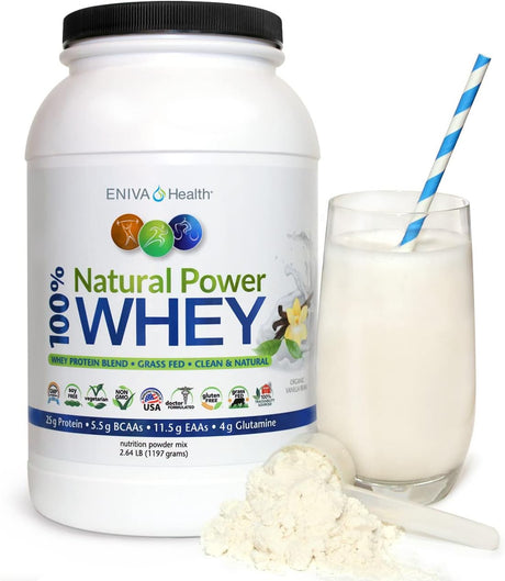 Eniva Natural Power 100% Whey Protein, 2.64 Lb Organic Bundle with L-Glutamine Powder 101 Servings Non GMO USA Made