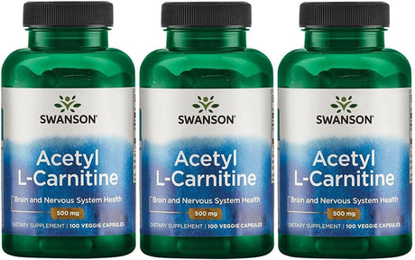 Swanson Acetyl-L-Carnitine - Amino Acid Supplement Promoting Cognitive Health & Muscle Support - Natural Formula May Promote Nervous System Health - (100 Veggie Capsules) 3 Pack