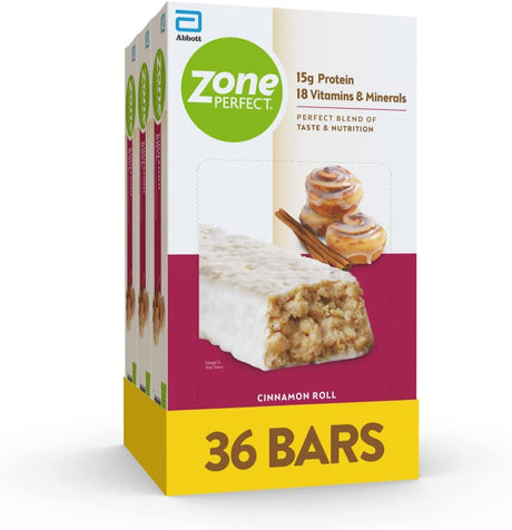 Zoneperfect Protein Bars, 15G Protein, 18 Vitamins & Minerals, Nutritious Snack Bar, Cinnamon Roll, 36 Bars