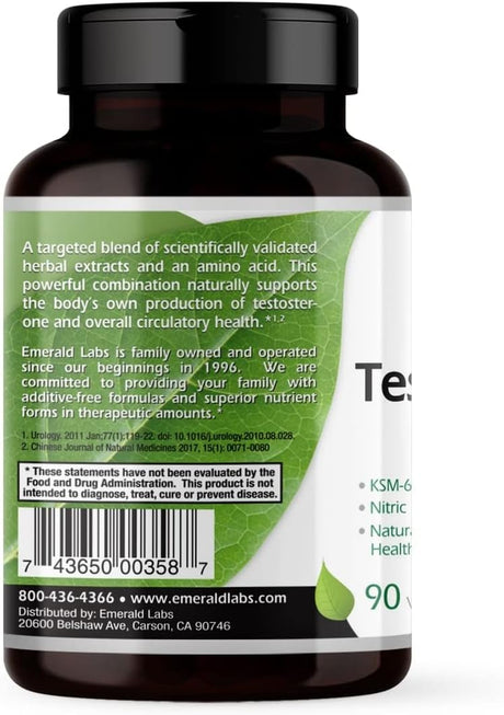 Emerald Labs Testosterone Health - Dietary Supplement with Eurycoma Longifolia, L-Citrulline, and Ashwagandha for Overall Circulatory and Sexual Health - 90 Vegetable Capsules