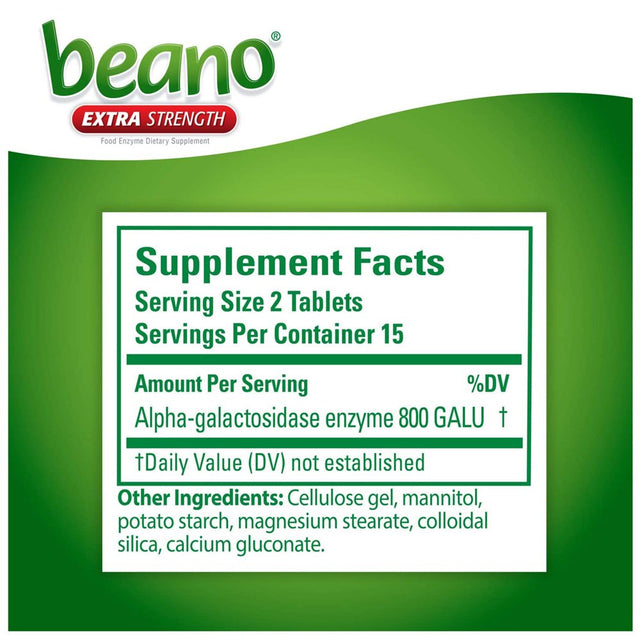 Beano Extra Strength, Gas Prevention & Digestive Enzyme Supplement, 30 Count