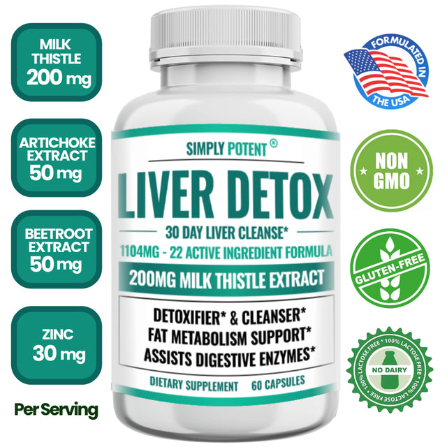 Liver Support Detox & Cleanse Supplement, 22 Ingredient Natural Liver Support with Milk Thistle, Dandelion, Turmeric, Ginger, Choline, Artichoke, Beet, Alfalfa, Zinc, Grape Seed & 13 More, 60 Capsules