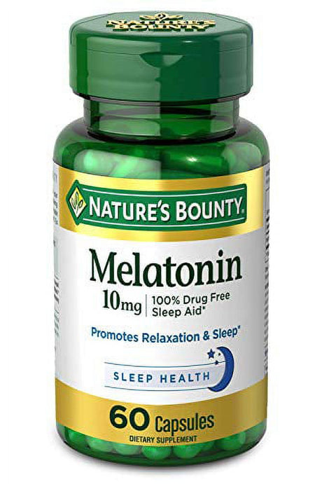 Nature'S Bounty Melatonin, 100% Drug Free Sleep Aid, Dietary Supplement, Promotes Relaxation and Sleep Health, 10Mg, Green, 60 Count