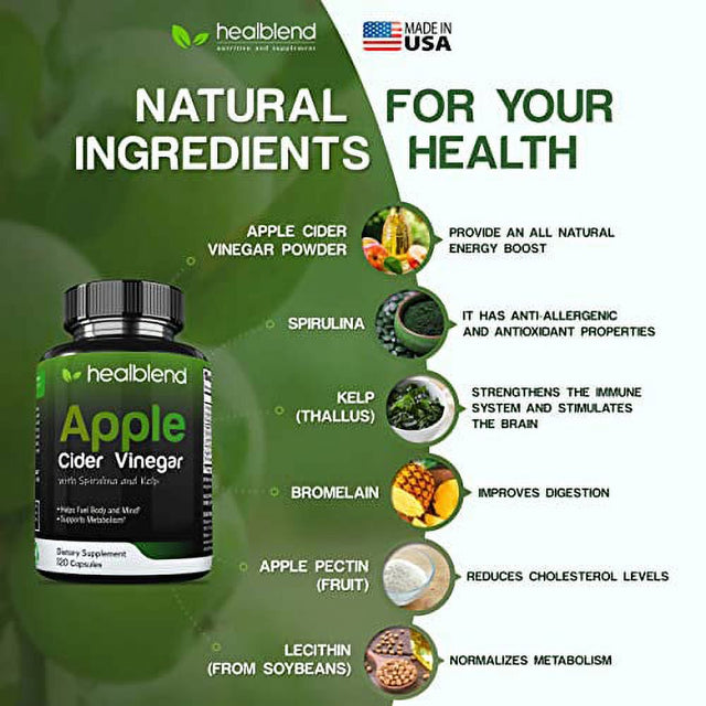 Healblend Apple Cider Vinegar with Spirulina and Kelp – Metabolism, Detox and Immune Support Formula - 3-Pack