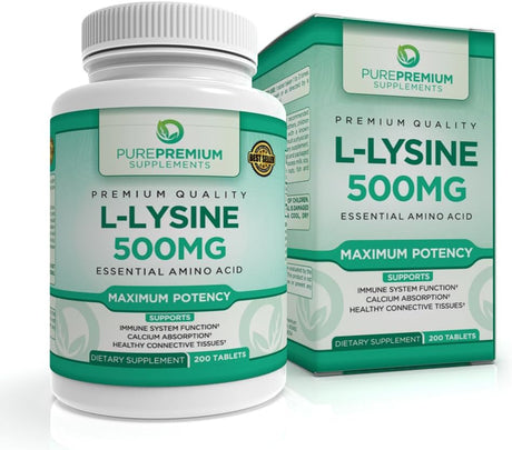 Purepremium L-Lysine 500 Mg - Lysine Supplement - Essential Amino Acid with Maximum Strength - Immune Support Supplement - Pure Lysine 500Mg for Fast Absorption - 7 Months Supply - 200 Tablets