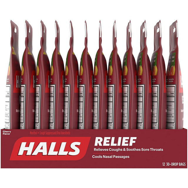 Halls Cherry Cough Drops - with Menthol - 180 Drops (20 Sticks of 9 Drops)