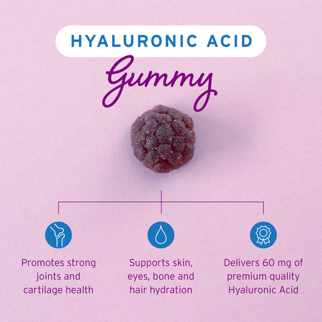 Hyalogic Chewy HA Gummies Mixed Berry Flavor Hyaluronic Acid Gummies – Gluten-Free Gummy Vitamins for Adults - HA Supplement for Joints, Skin & Eyes –60 Count (120 Mg)