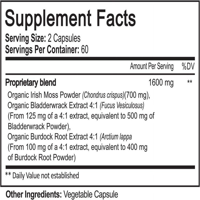 Nutriflair USDA Certified Organic Sea Moss Capsules 1600Mg, 120 Capsules - Immunity, Gut, Energy - Superfood Sea Moss Supplements with Raw Sea Moss Powder for Women and Men