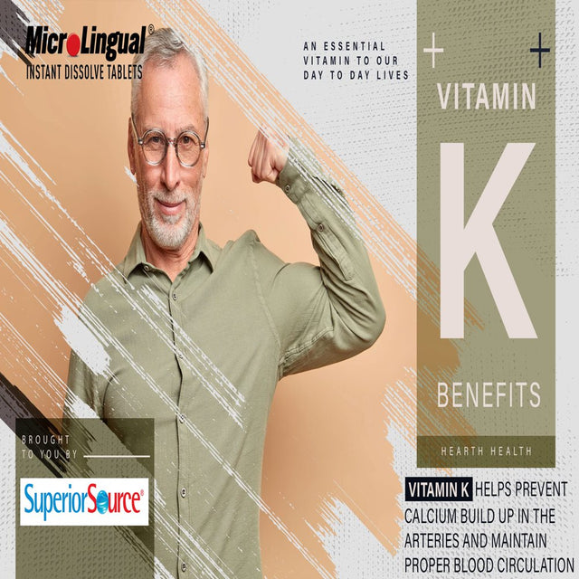 Superior Source K2 (MK-7) 100 Mcg with Vitamin D3 (5000 IU) Instant Dissolve Tablets 60 Count Dietary Supplement